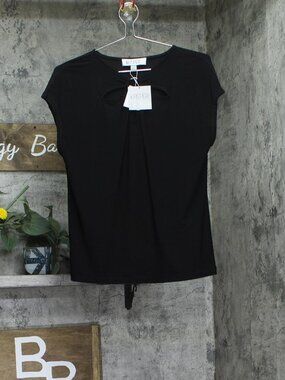 Kasper Black Keyhole Ring Short Sleeve Shirt Top 10924137 S Sz S